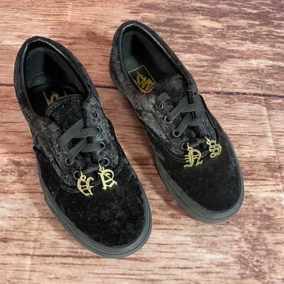 HOT Vans Velvet Gold Vans Shoes Vans Black Velvet Gold Gothic